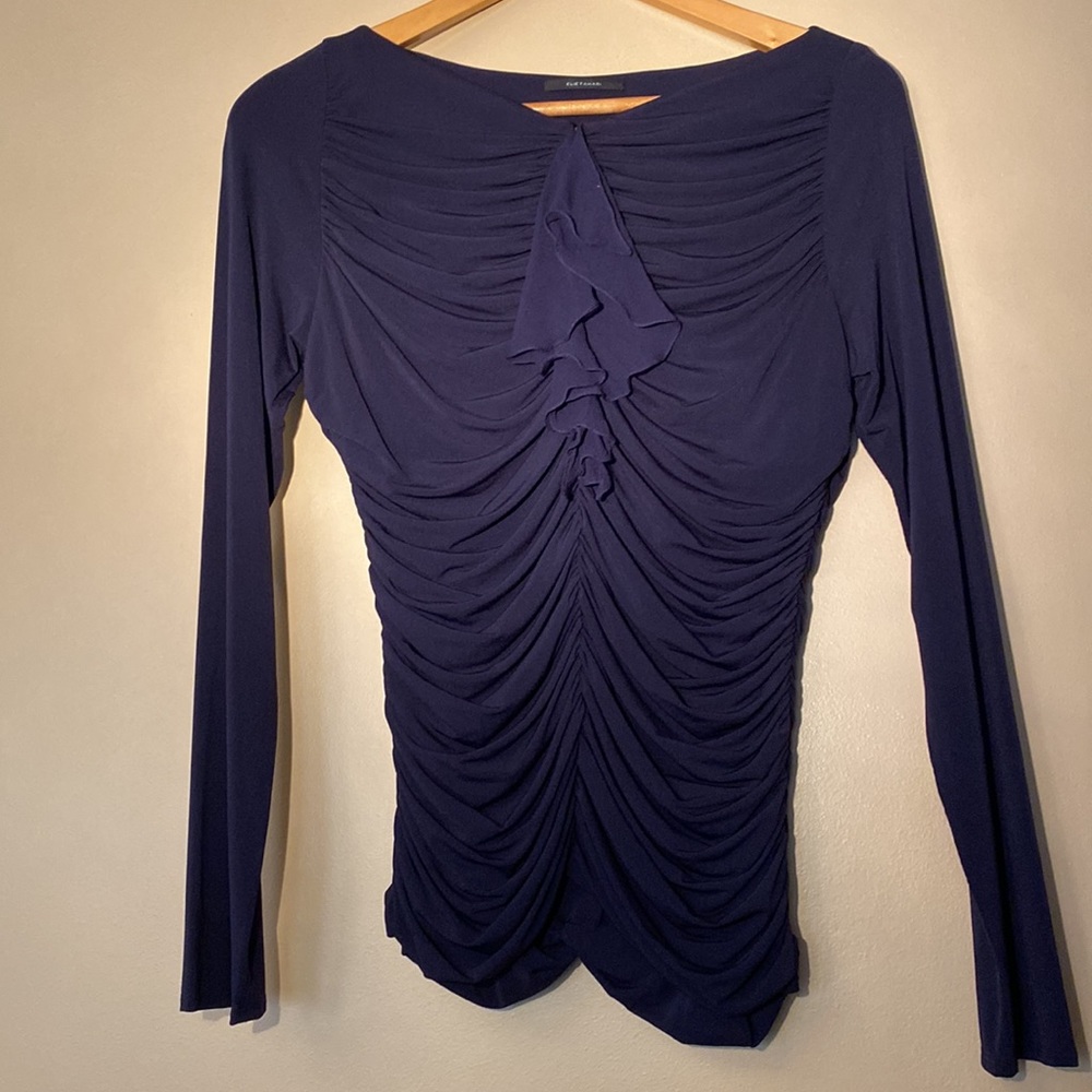 TAHARI NAVY BLOUSE STRECHY
